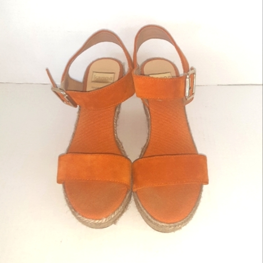 EUC KANNA Orange Suede Espadrille Wedge - Picture 2 of 9